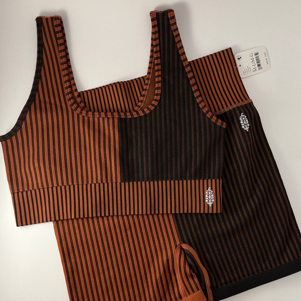Free People Brown Stripe Mix Bra and Shorts Set - Picture 2 of 6